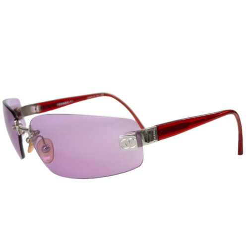 Vintage Chanel Logo Rimless Sunglasses in Pink- Purple / Red / Silver | NITRYL
