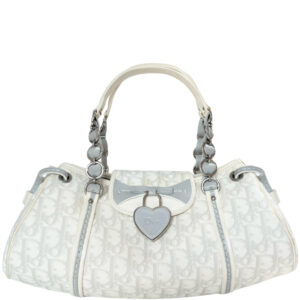 Vintage Dior Monogram Heart Romantic Shoulder Bag in White / Grey | NITRYL