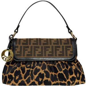 Vintage Fendi Zucca Monogram Leopard Print Chef Shoulder Bag in Brown / Gold | NITRYL