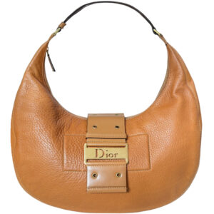 Vintage Dior Leather Street Chic Half Moon Hobo Shoulder Bag in Tan Brown / Gold | NITRYL