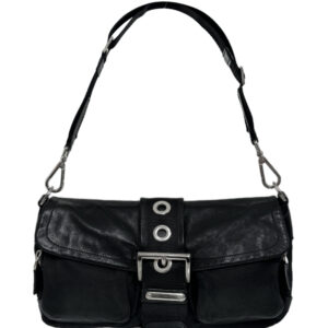 Vintage Prada Nylon Leather Buckle Shoulder Bag in Black / Silver | NITRYL