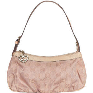 Vintage Gucci Monogram Heart Charm Mini Shoulder Bag in Nude Pink / Gold | NITRYL