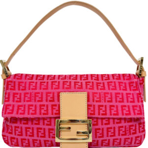 Vintage Fendi Zucchino Monogram Shoulder Baguette Bag in Hot Pink / Beige / Gold | NITRYL