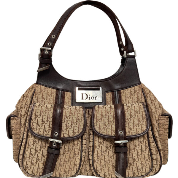 Vintage Dior Monogram Cargo Pocket Shoulder Bag in Beige / Brown / Silver | NITRYL