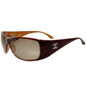 Vintage Chanel Pearl Logo Wraparound Sunglasses in Yellow / Brown | NITRYL