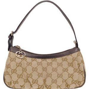 Vintage Gucci Monogram Heart Charm Mini Shoulder Bag in Beige / Brown / Gold | NITRYL