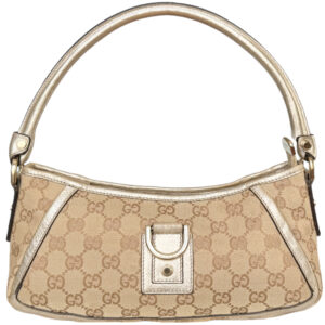 Vintage Gucci Monogram D Ring Shoulder Bag in Beige / Metallic Gold | NITRYL