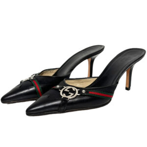 Vintage Gucci Logo Mule Heels in Black / Silver UK 5 | NITRYL