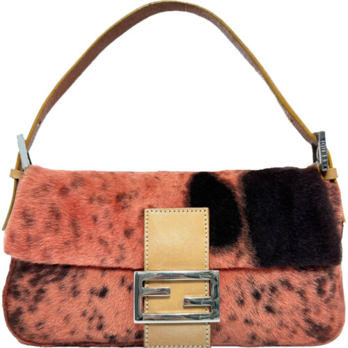 Vintage Fendi Speckled Fur Shoulder Baguette Bag in Orange / Brown / Tan | NITRYL