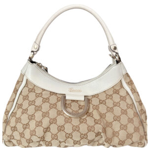 Vintage Gucci Monogram D Ring Shoulder Bag in Beige / White / Gold | NITRYL