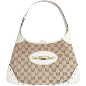 Vintage Gucci Monogram Jackie Hobo Shoulder Bag in Beige / Gold / White | NITRYL