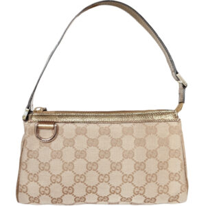 Vintage Gucci Monogram Mini Shoulder Bag in Beige / Gold | NITRYL