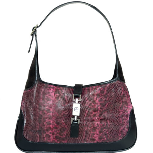 Vintage Gucci Exotic Snakeskin Mini Jackie Shoulder Bag in Pink / Purple / Black | NITRYL