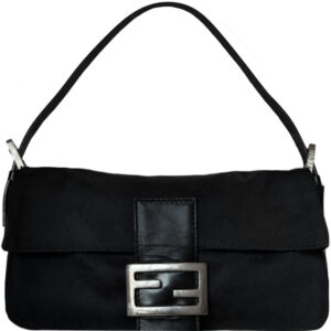 Vintage Fendi Silk Classic Shoulder Baguette Bag in Black / Silver | NITRYL