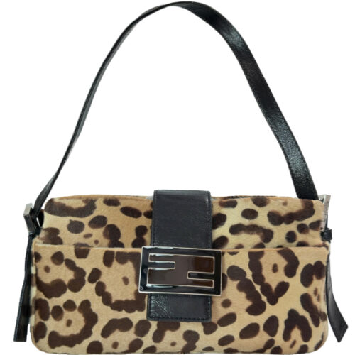 Vintage Fendi Leopard Print Calfskin Mini Shoulder Baguette Bag | NITRYL
