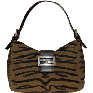 Vintage Fendi Zebra / Tiger Print Shoulder Baguette in Brown / Black / Silver | NITRYL