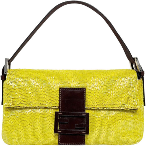 Vintage Vintage Fendi Beaded Shoulder Baguette Bag in Yellow / Brown | NITRYL