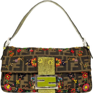 Vintage Vintage Fendi Monogram Floral Beaded Shoulder Baguette Bag with Exotic Leather Detailing | NITRYL