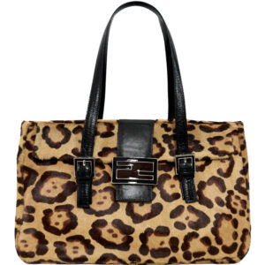 Vintage Fendi Leopard Print Calfskin Shoulder Baguette Bag | NITRYL