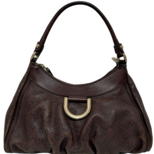 Vintage Gucci Monogram D Ring Hobo Shoulder Bag in Brown / Gold | NITRYL