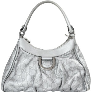 Vintage Gucci Monogram Leather D Ring Shoulder Bag in Silver | NITRYL