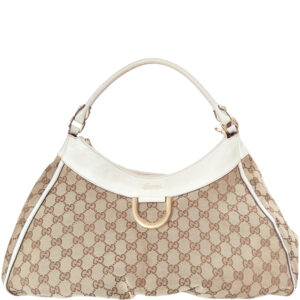 Vintage Gucci Monogram D Ring Shoulder Bag in Beige