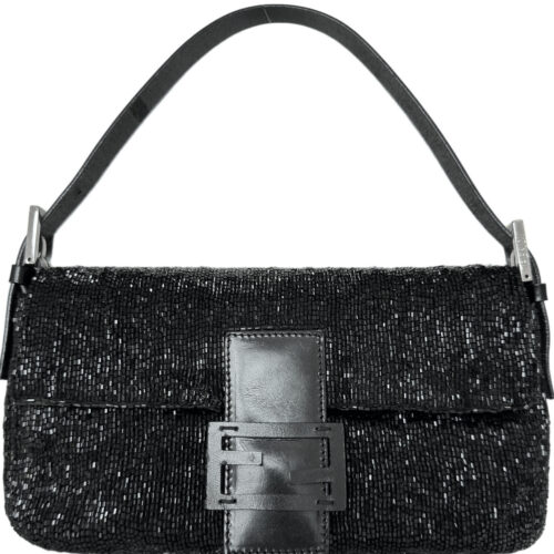 Vintage Fendi Beaded Shoulder Baguette Bag in Black / Silver | NITRYL