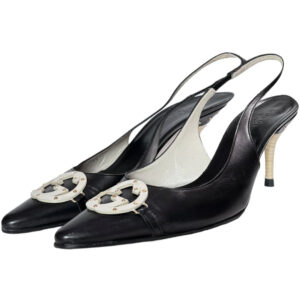 Vintage Gucci Logo Slingback Heels in Black / White / Gold UK 5.5 | NITRYL