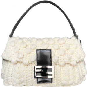 Vintage Fendi Knitted Shoulder Baguette Bag in Cream / Black / Silver | NITRYL