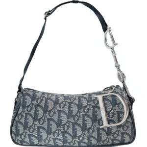 Vintage Dior Trotter Monogram Spellout Strap Shoulder Bag in Navy Blue / Silver | NITRYL