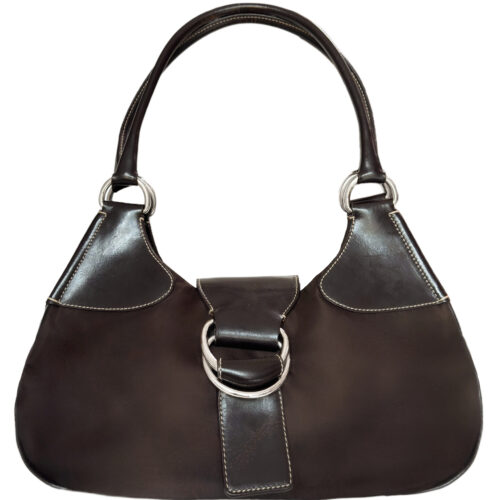 Vintage Prada Nylon Buckle Shoulder Bag in Brown / Silver | NITRYL