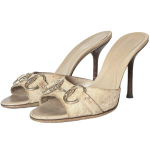 Vintage Gucci Exotic Ostrich Horsebit Heels in Beige UK 4 | NITRYL