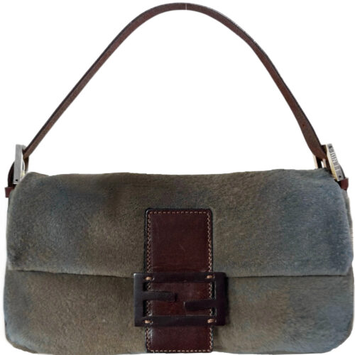 Vintage Fendi Mottled Fur Shoulder Baguette Bag in Grey / Blue / Brown | NITRYL