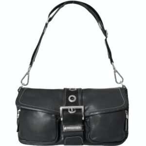 Vintage Prada Leather Buckle Shoulder Bag in Black / Silver | NITRYL