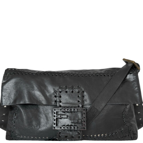 Vintage Fendi XL Whipstitch Leather Baguette Bag in Black | NITRYL
