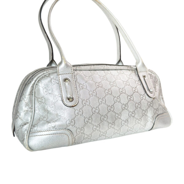Gucci Monogram Leather Bow Shoulder Bag in Metallic Silver - Image 4
