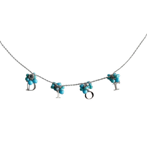 Vintage Dior Logo Beaded Necklace in Silver / Blue | NITRYL