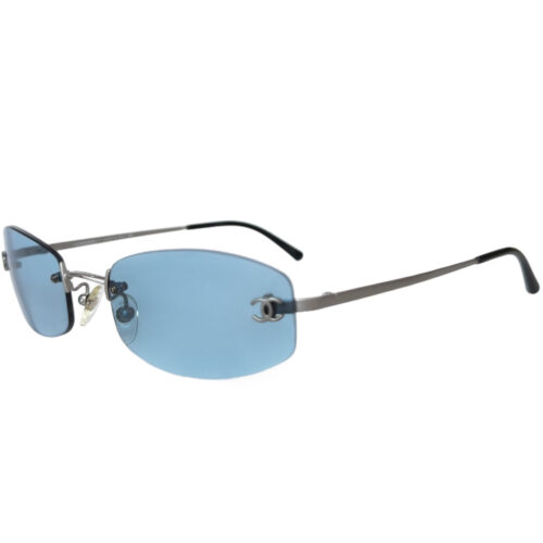 Vintage Chanel Rimless Oval Sunglasses in Blue / Silver | NITRYL