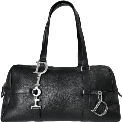 Vintage Dior Leather Spellout Strap Shoulder Bag in Black / Silver | NITRYL