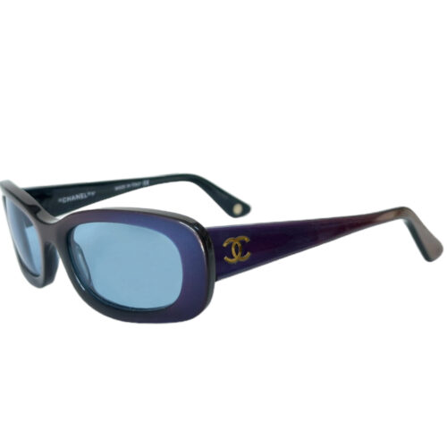 Vintage Chanel 2-Tone Chunky Logo Sunglasses in Aqua Blue / Purple | NITRYL
