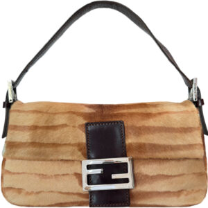 Vintage Fendi Striped Calfskin Baguette Bag in Tan / Brown / Silver | NITRYL