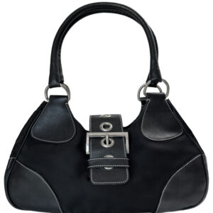 Vintage Prada Nylon Buckle Half Moon Shoulder Bag in Black / Silver | NITRYL