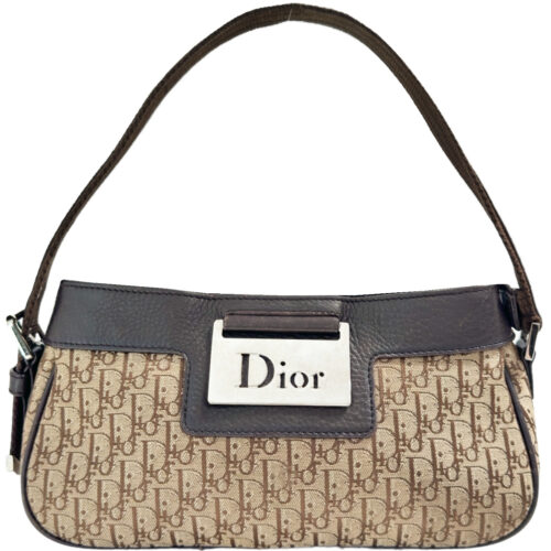 Vintage Dior Monogram Mini Columbus Shoulder Bag in Beige / Brown / Silver | NITRYL