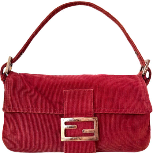 Vintage Fendi Corduroy Shoulder Baguette Bag in Red / Copper | NITRYL