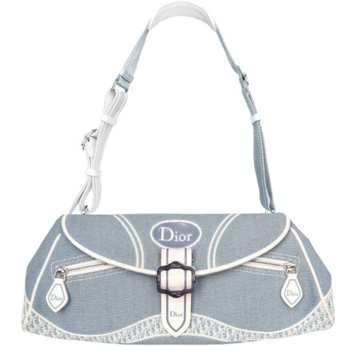 Vintage Dior Monogram Logo Canvas Shoulder Bag in Blue / White | NITRYL