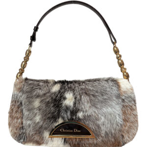 Vintage Dior Mottled Fur Malice Shoulder Bag in Brown / Grey / Gold | NITRYL