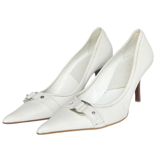 Vintage Dior Logo Heels in White / Silver UK 4 | NITRYL