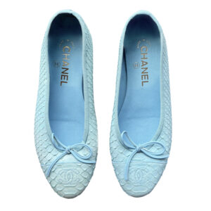 Vintage Chanel Bow Logo Python Snakeskin Ballet Flats in Blue UK 3.5 | NITRYL