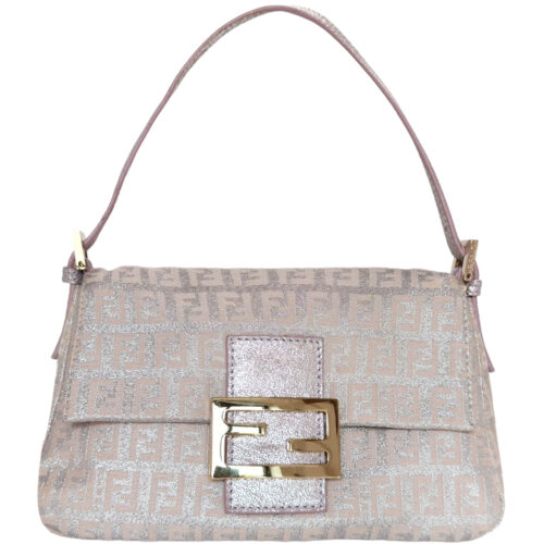Fendi Monogram Metallic Mini Mamma Shoulder Baguette Bag in Blush Pink / Silver / Gold | NITRYL