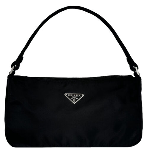 Vintage Prada Nylon Mini Shoulder Bag in Black / Silver | NITRYL